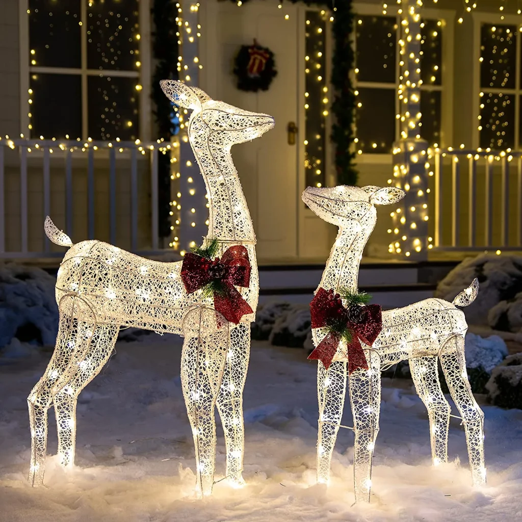 Warm white reindeer christmas yard decorations