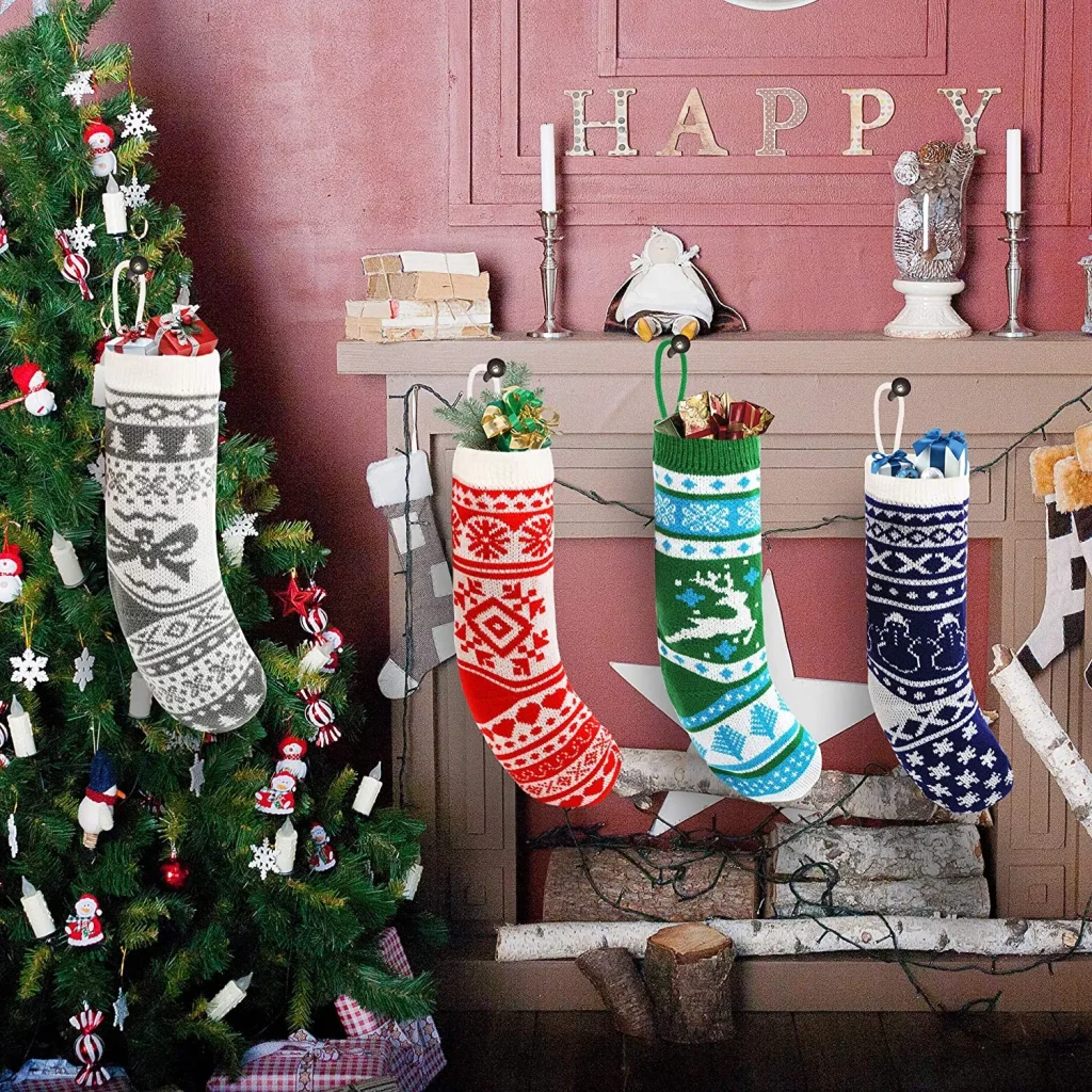 4pcs Multicolor Knit Christmas Stockings