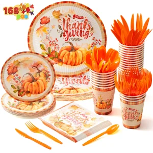 168 Pcs Thanksgiving Disposable Dinnerware Set