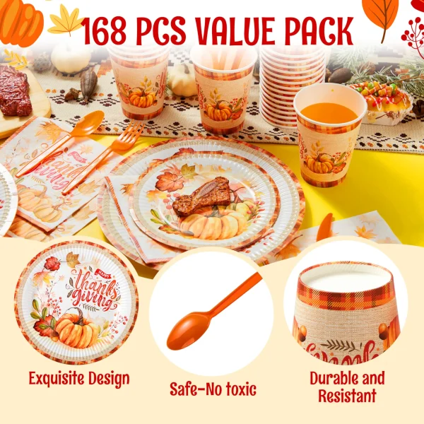 168 Pcs Thanksgiving Disposable Dinnerware Set