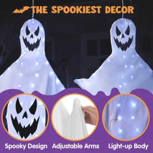 2 Pack 55in Halloween Light Up Windsock Hanging Ghost