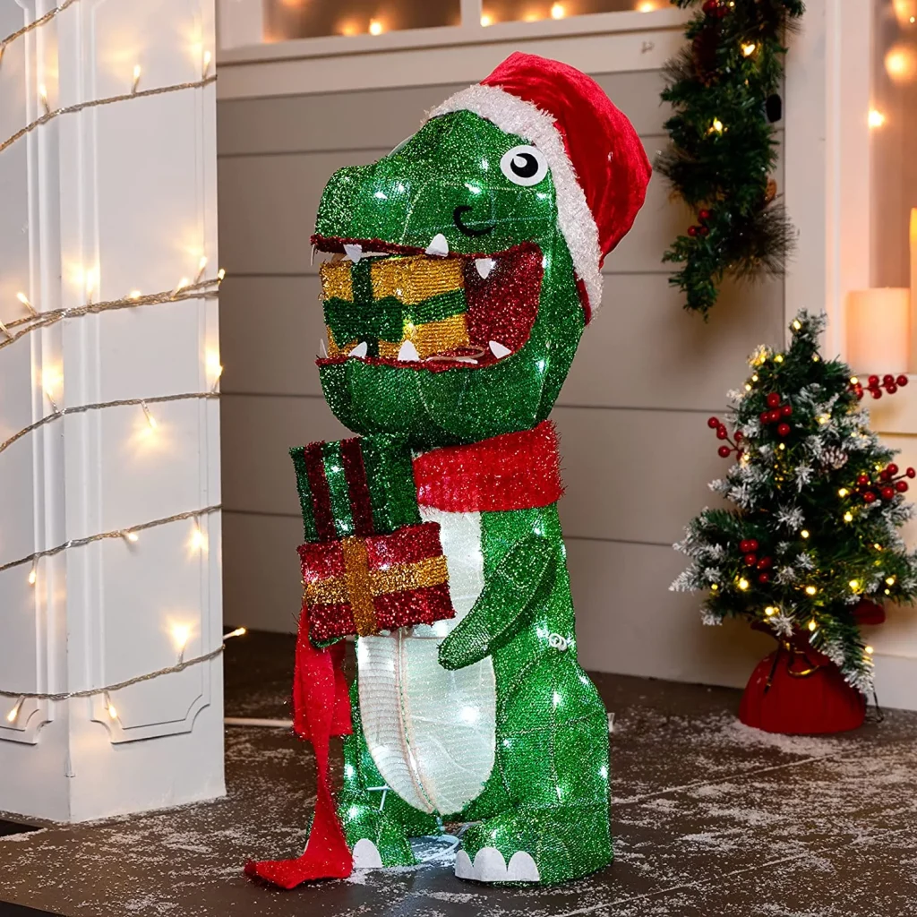 Tinsel dinosaur lights christmas yard decorations