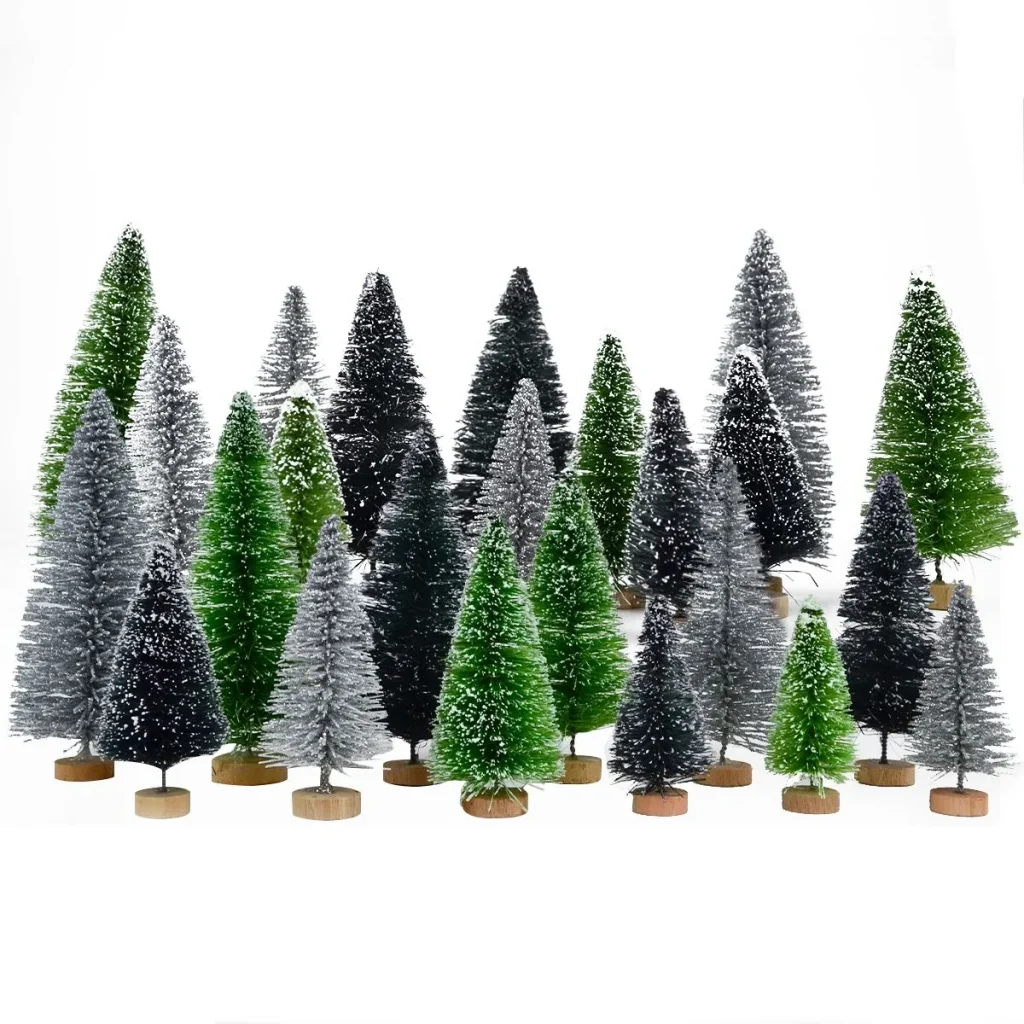 Mini snow frosted bottle flocked trees christmas decorating ideas