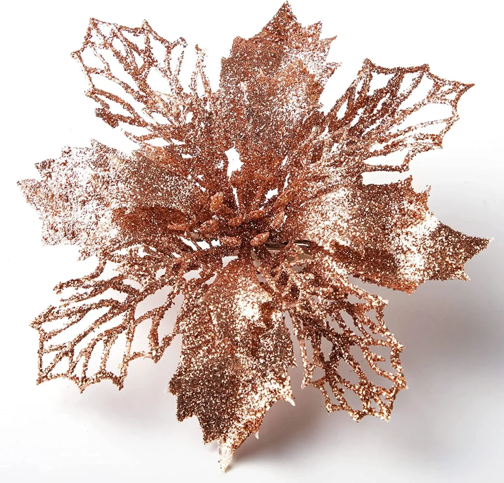 Rose Gold Christmas Poinsettia Flower Decorations