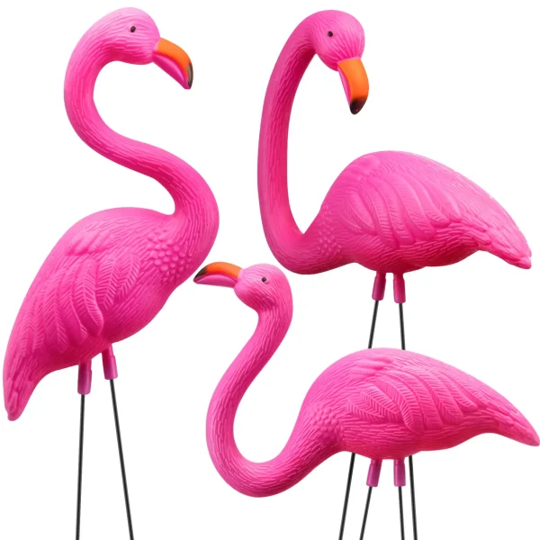 3 Pack Medium Pink Flamingo Ornament Stakes Yard Decorations (3)