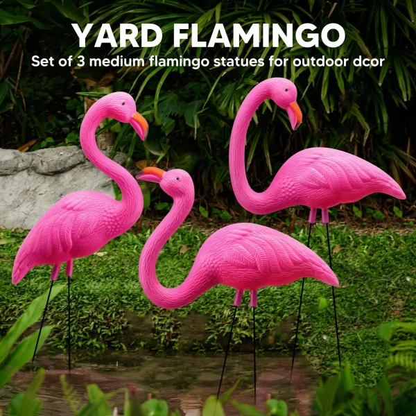 3 Pack Pink Flamingo Ornament Stakes Yard Decorations