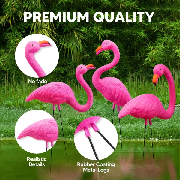 3 Pack Pink Flamingo Ornament Stakes Yard Decorations