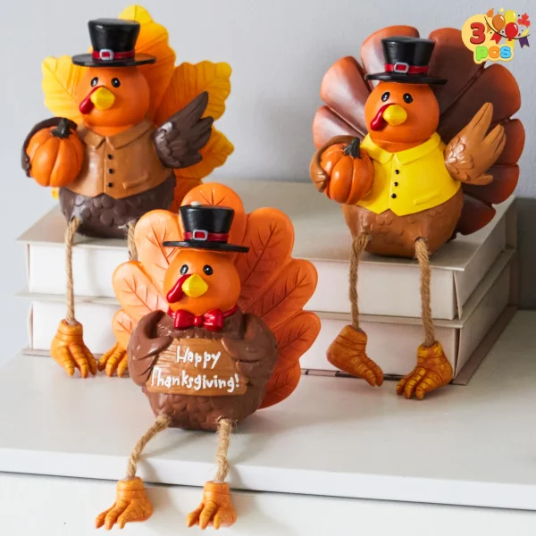 3 Pcs Thanksgiving Turkey Tabletop Centerpieces, Resin Turkey Fall Figurine