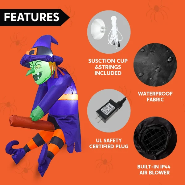 3.5ft Tall Halloween Inflatable Flying Witch Broke Out from Window