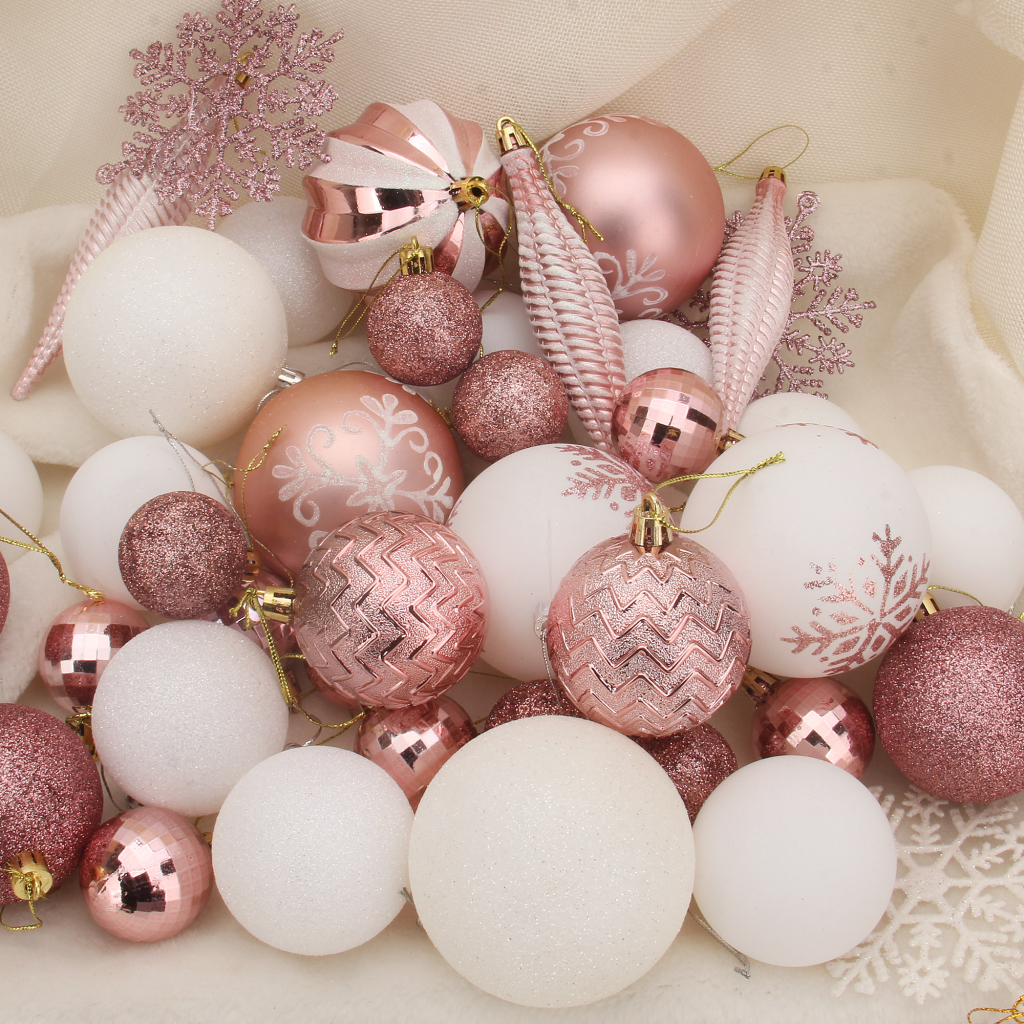 Rose Gold and White Christmas Tree Ornaments 133pcs
