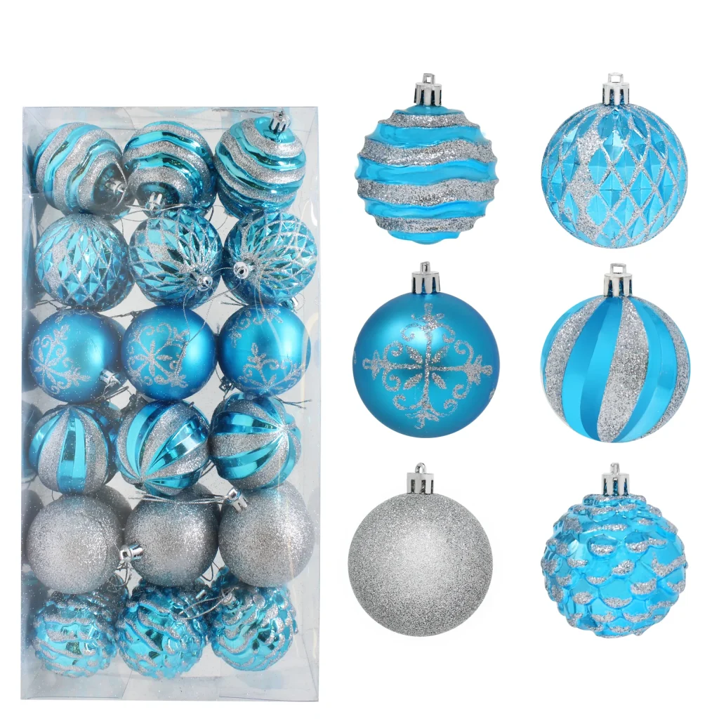 36pcs blue and silver ornament balls