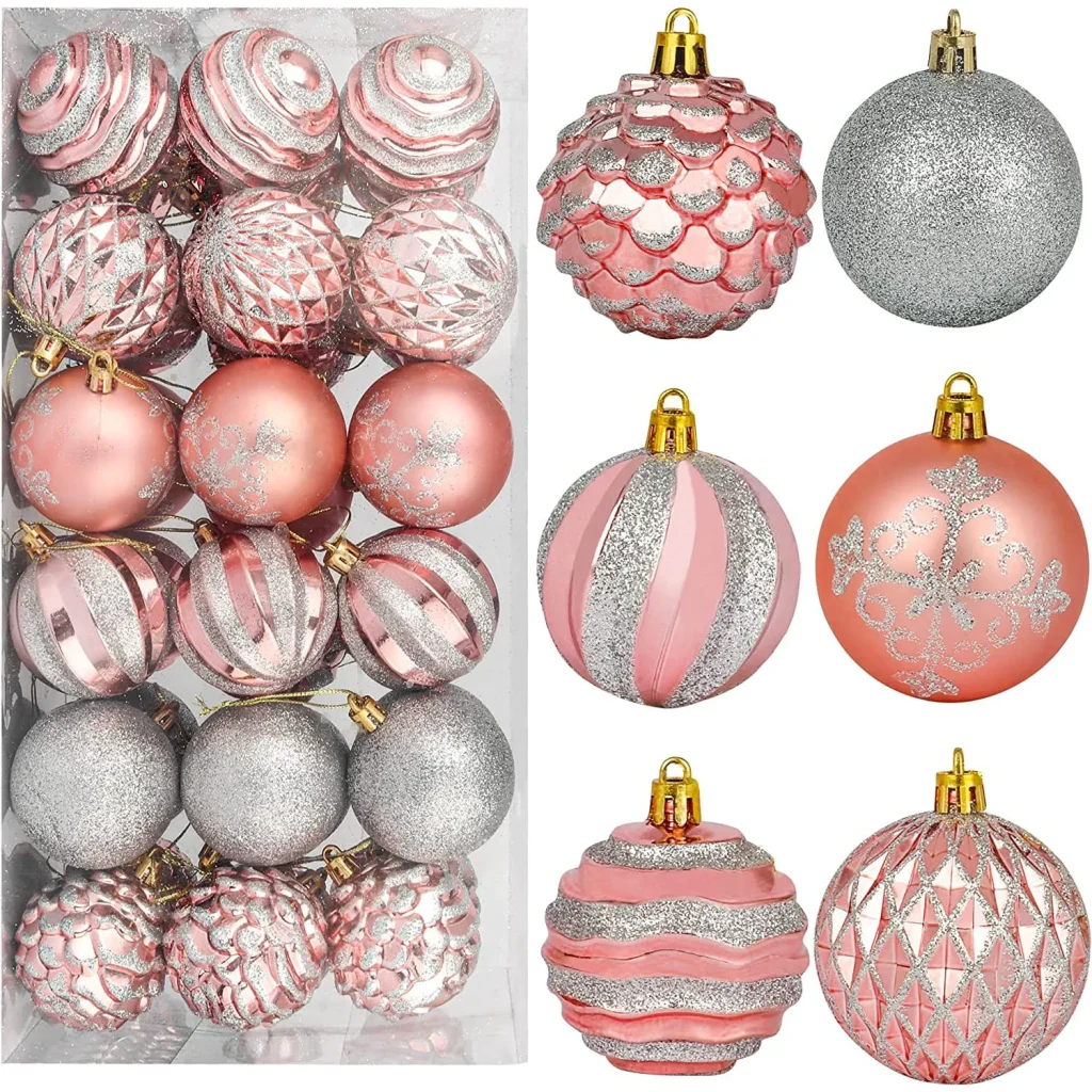 Rose Gold and Silver Christmas Ball Ornaments 36pcs