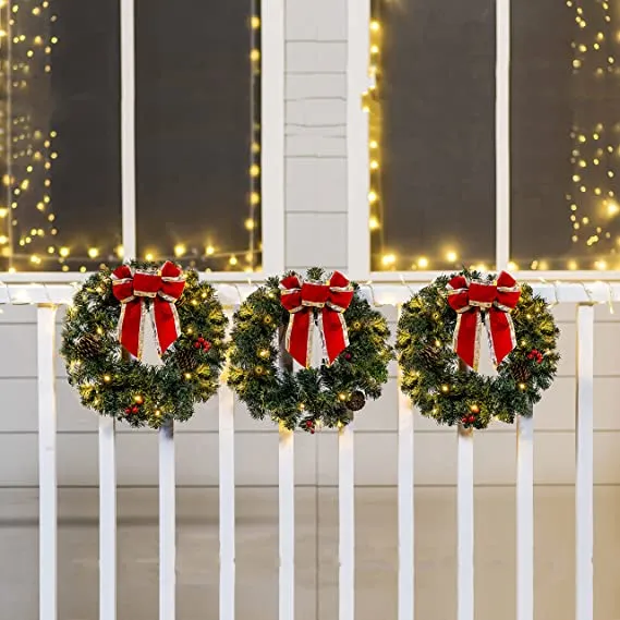 Cordless Pre Lit Artificial Wreath  Christmas Porch Decorations