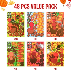 48Pcs Thanksgiving Make A Face Sticker