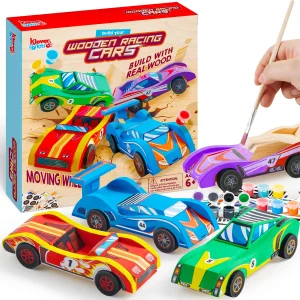 4Pcs DIY Wooden Race Cars Easy to Assemble Arts Crafts Kit