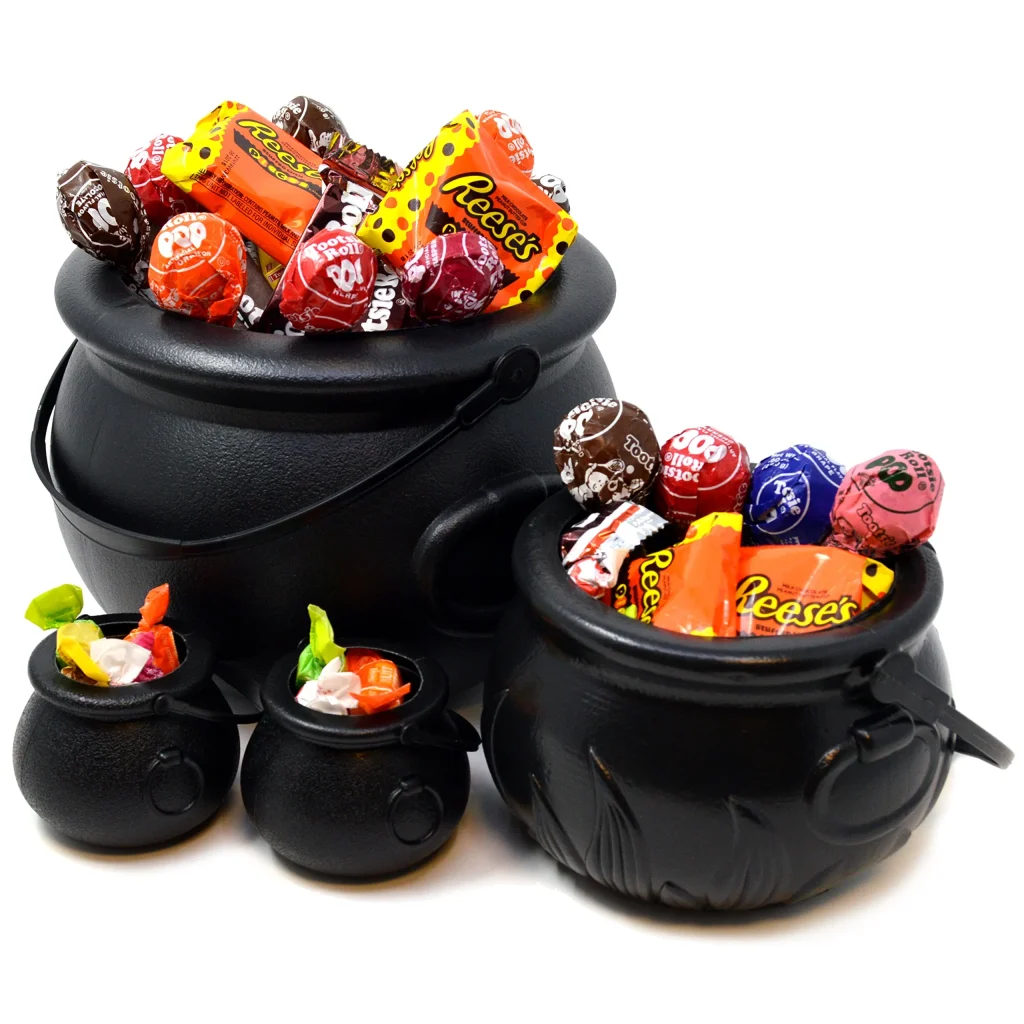 Black witch cauldron decorated homes for Halloween