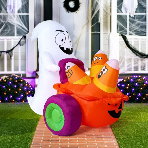 5ft Halloween Inflatable Ghost Pushing Pumpkin Carriage with Candy (7)