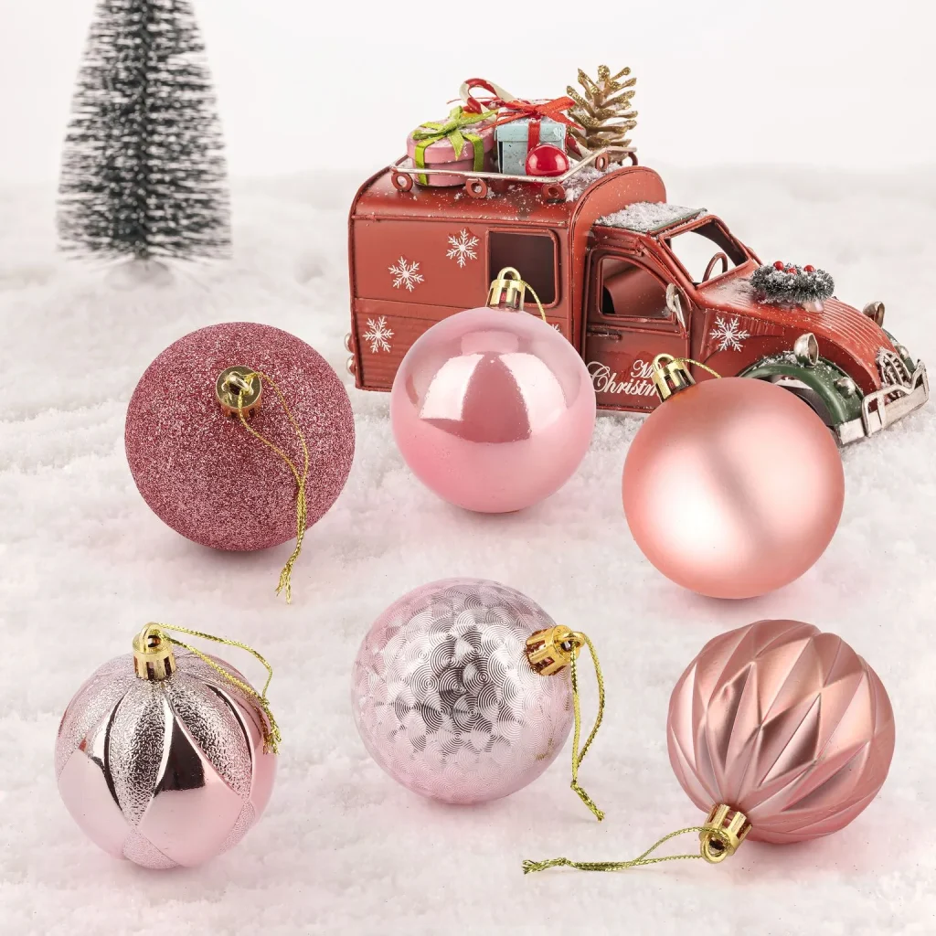 Rose Gold & Pink Christmas Ornaments 24pcs