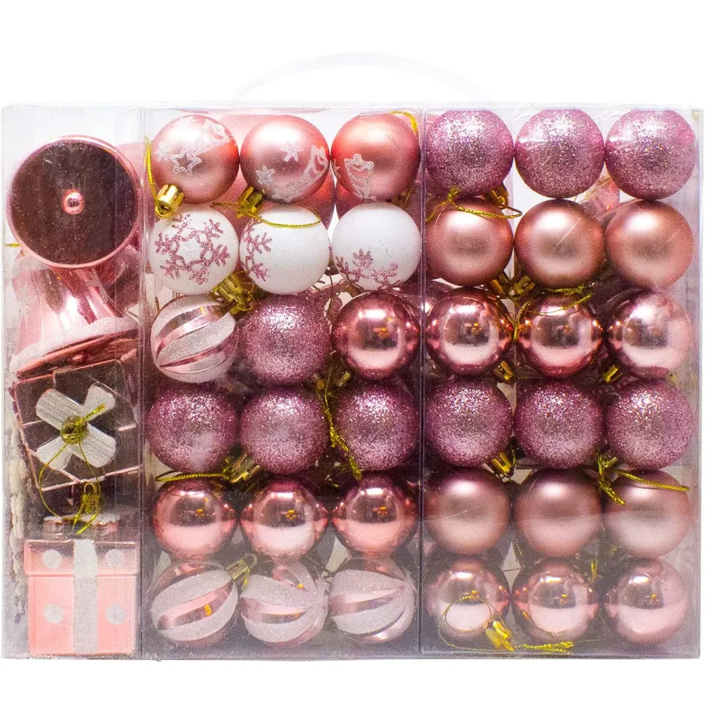 Assorted Christmas Ornaments Rosegold and White 60pcs