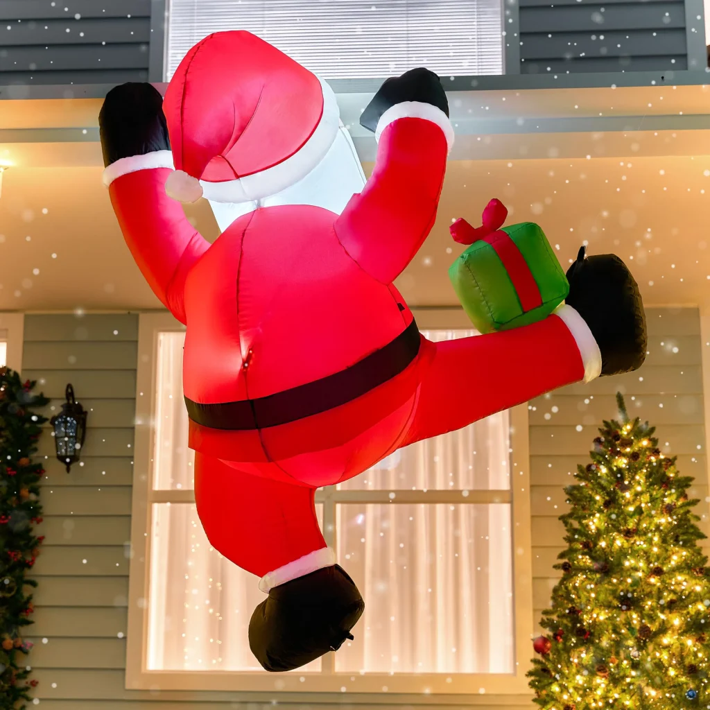 Climbing Santa with Gift Box Inflatable Decoration