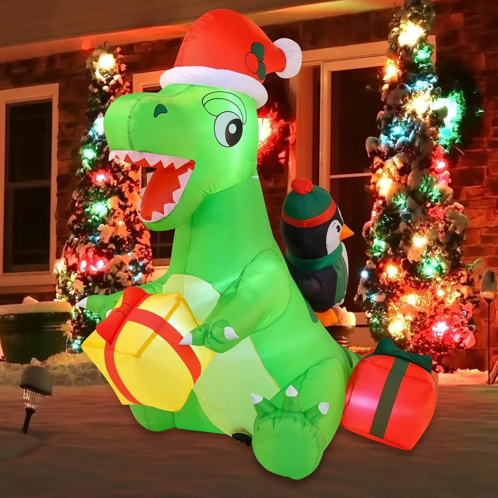 Inflatable Christmas Dinosaur with Penguin 