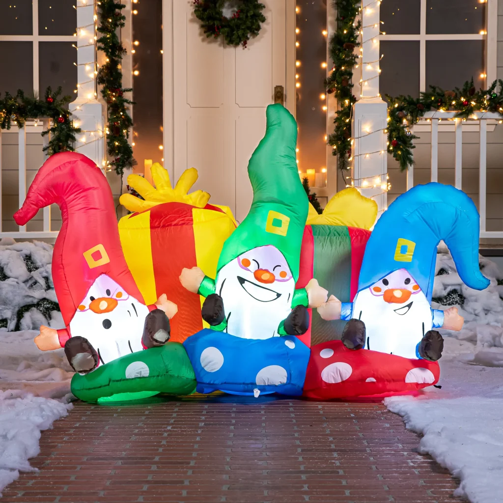 Inflatable Three Happy Christmas Gnome