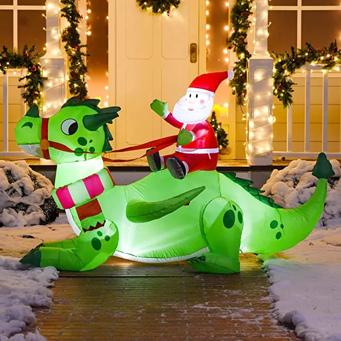 Christmas Santa Riding a Dragon Inflatable