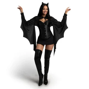 Women Black Bat Shrug with Headband Costume