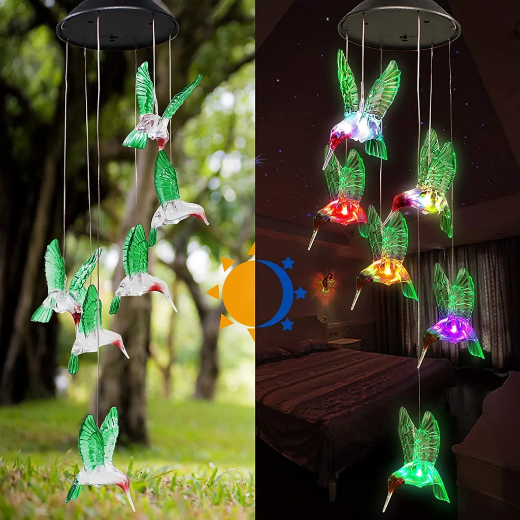 Solar hummingbird wind chimes outdoor hanging decor