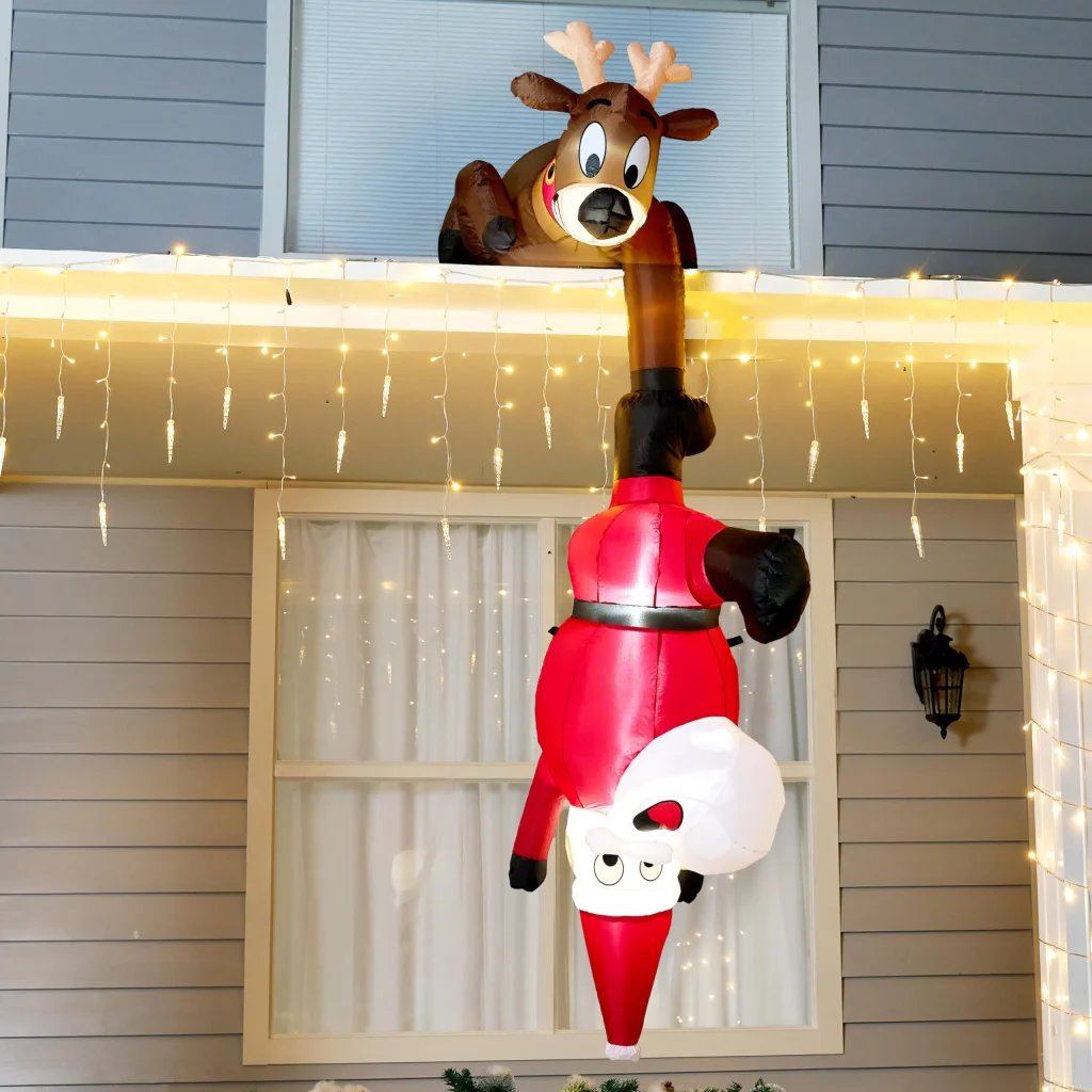 8ft Falling Santa with Reindeer Inflatable
