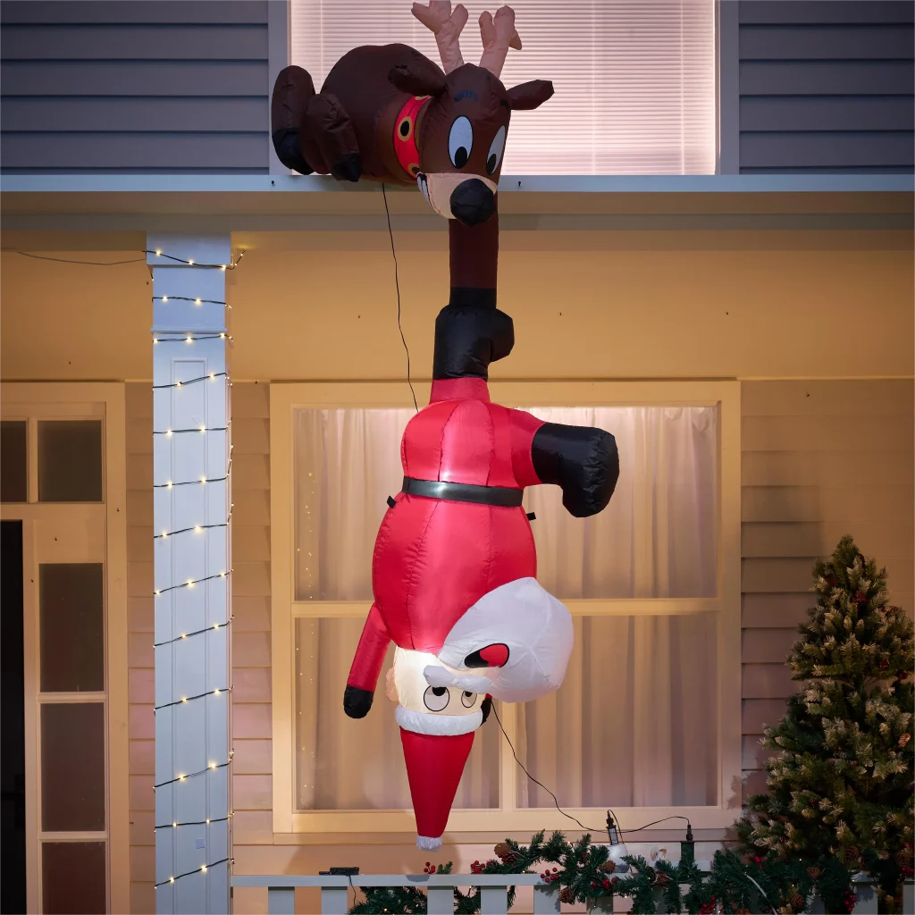 Falling Santa with Reindeer Inflatable Decoration
