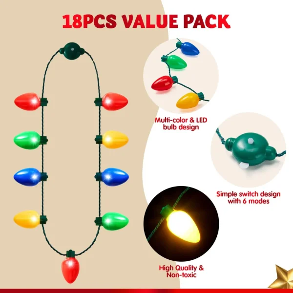18Pack 9 Bulbs Necklaces Holiday Costume Accessories