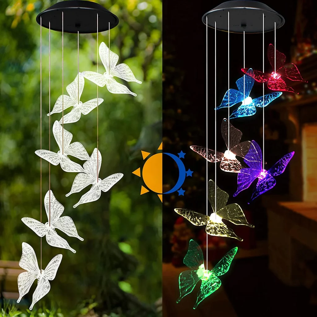 2 packs solar butterfly wind chime outdoor hanging decor