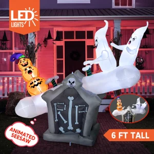Animated 6ft Halloween Inflatable Ghost and Pumpkin