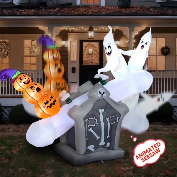 Animated 6ft Halloween Inflatable Ghost and Pumpkin