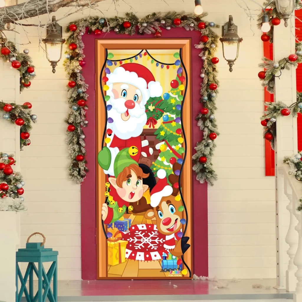 Christmas Bathroom Decor Door Cover and Window Clings Set