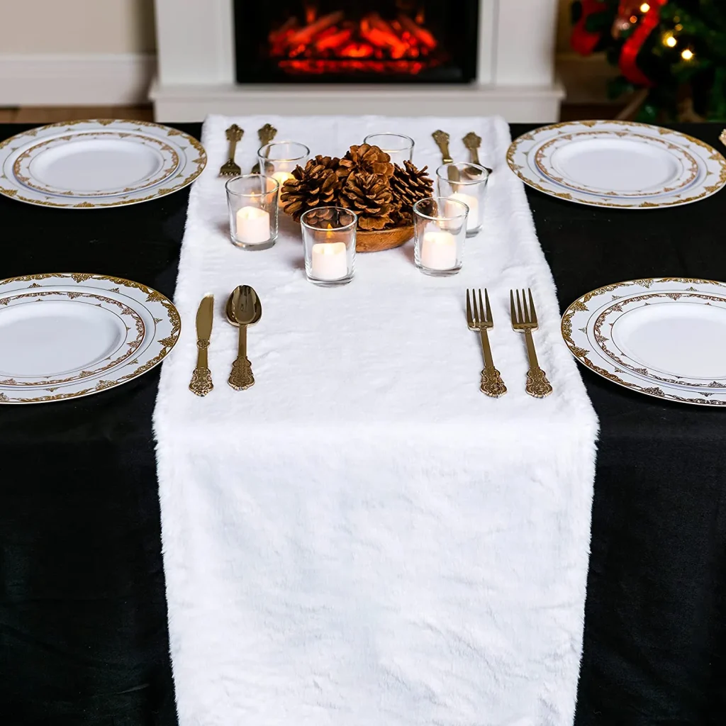 faux fur christmas table decoration white runner