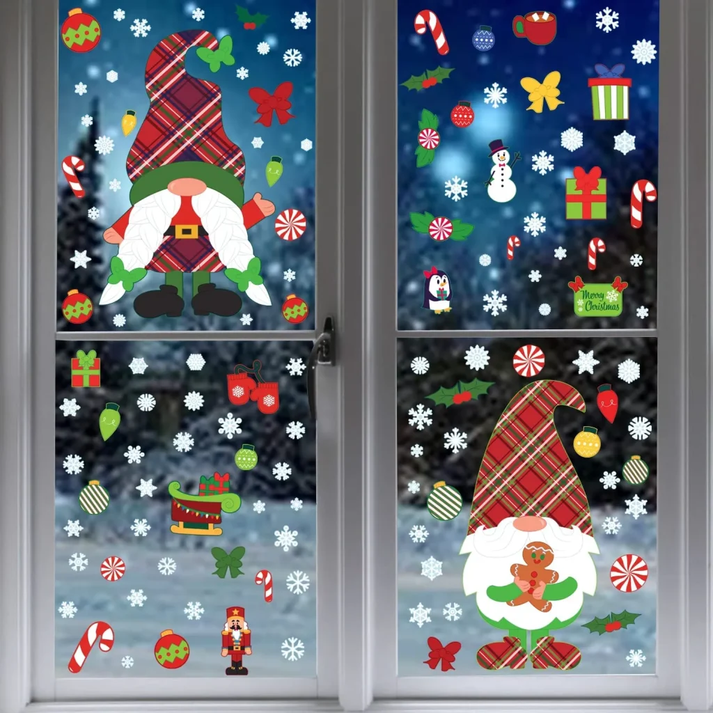 Christmas Gnome Window Clings Decoration