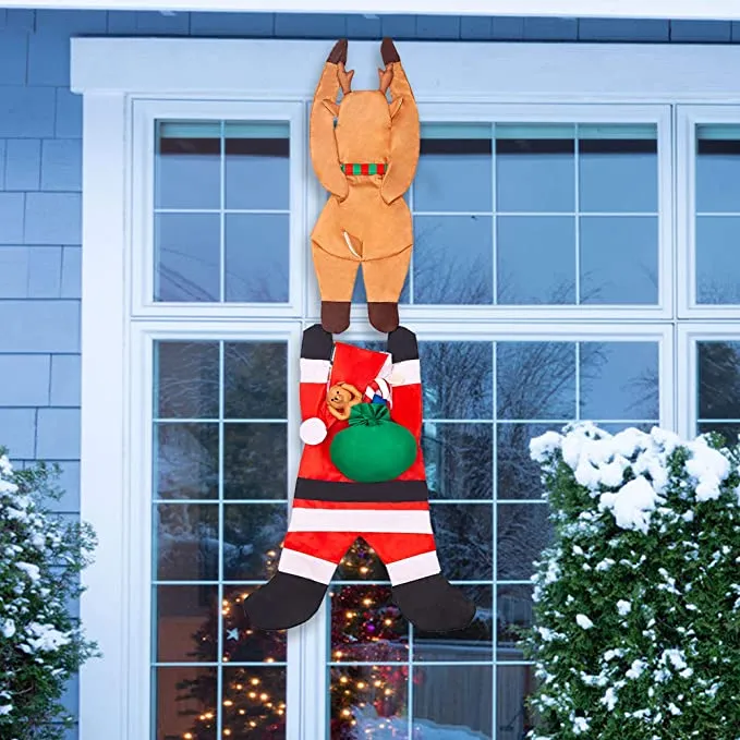Christmas Hanging Santa With Reindeer Porch Decorations