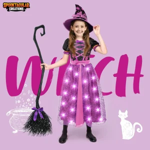 Girls Light Up Purple Witch Costume