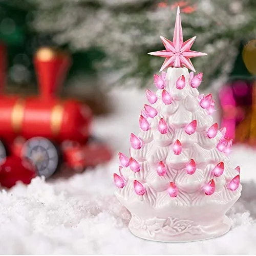 Ceramic Tabletop Tree Pink Christmas Decorations