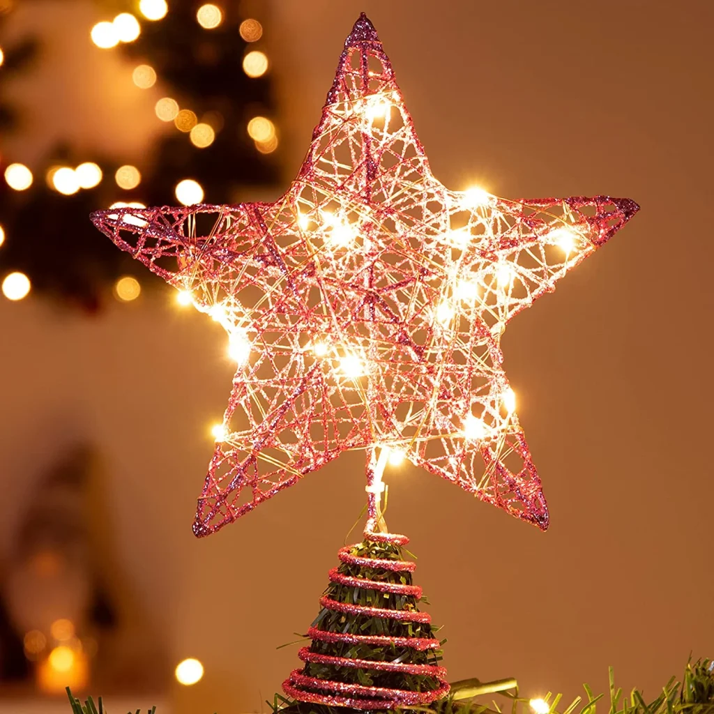 Red glitter star christmas tree topper decorating ideas