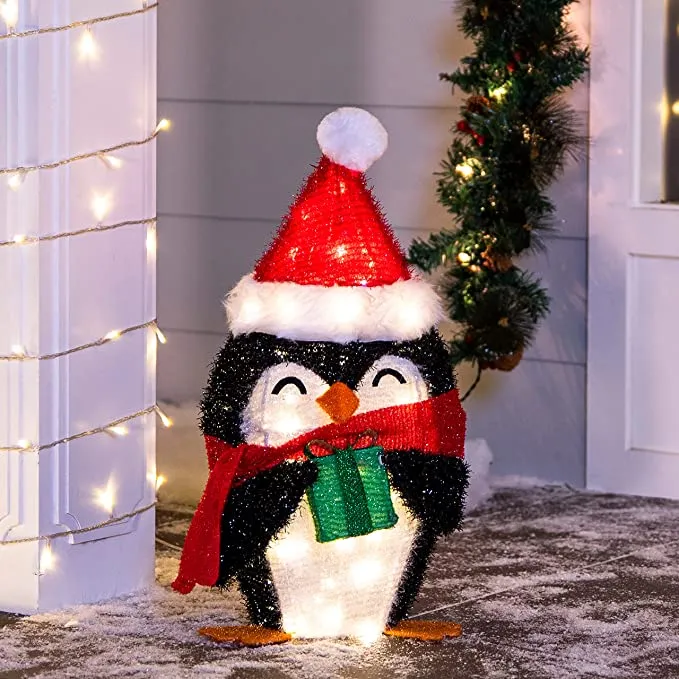 Tinsel penguin christmas yard decorations lights