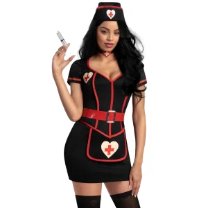 Women Black Cardiac Arrest Nurse Dress Costume