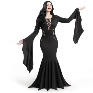 Women Black Gothic Witch Dress Costume