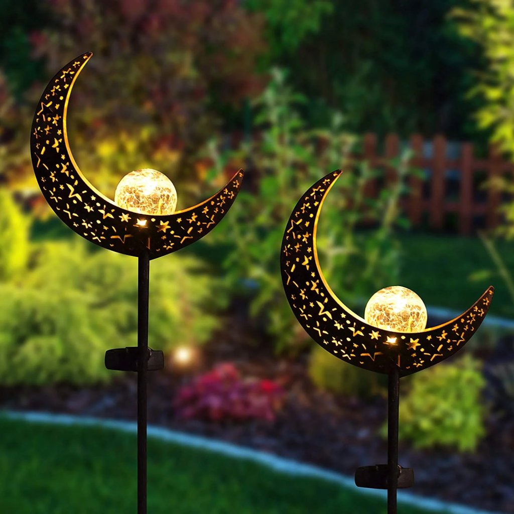 Moon crackle and glass globe solar stake lights