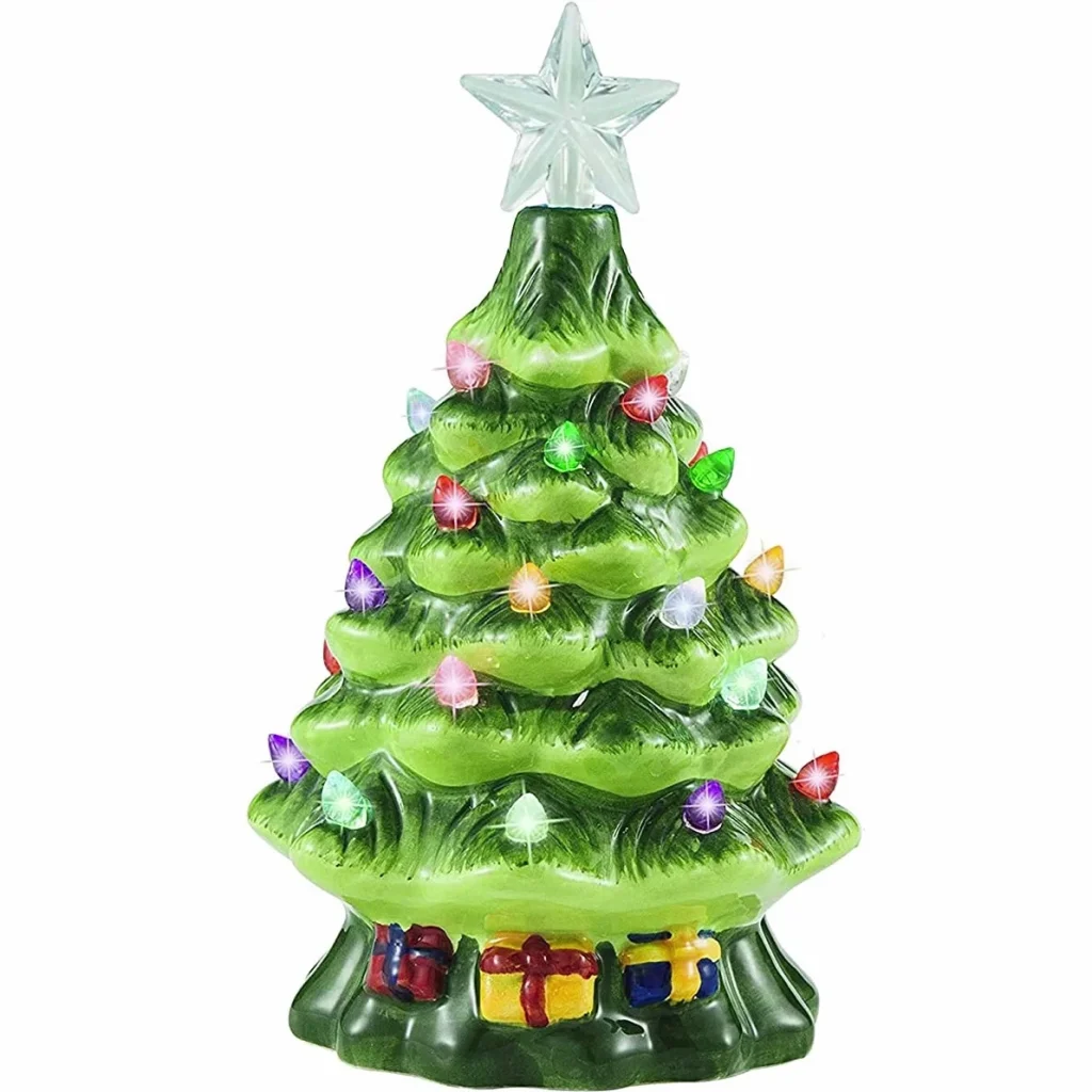 Mini pre lit ceramic tabletop christmas tree
