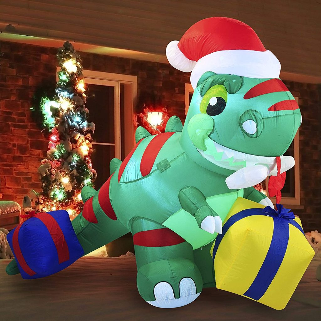 Christmas Dinosaur Inflatable with a Gift