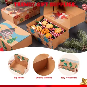 12 Christmas Kraft Cookie Boxes 8.5in x 5.75in x 2.75in