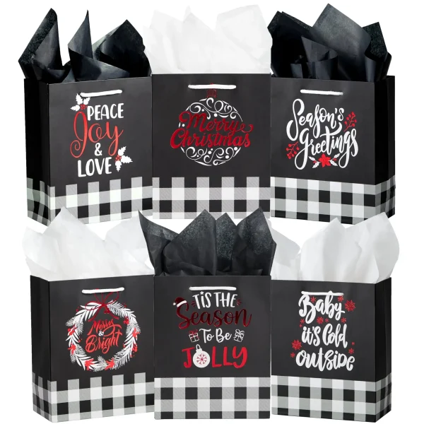 12-Pieces-Plaid-Christmas-Gift-Bags-With-Handles-and-Red-Metallic-Foil-Details